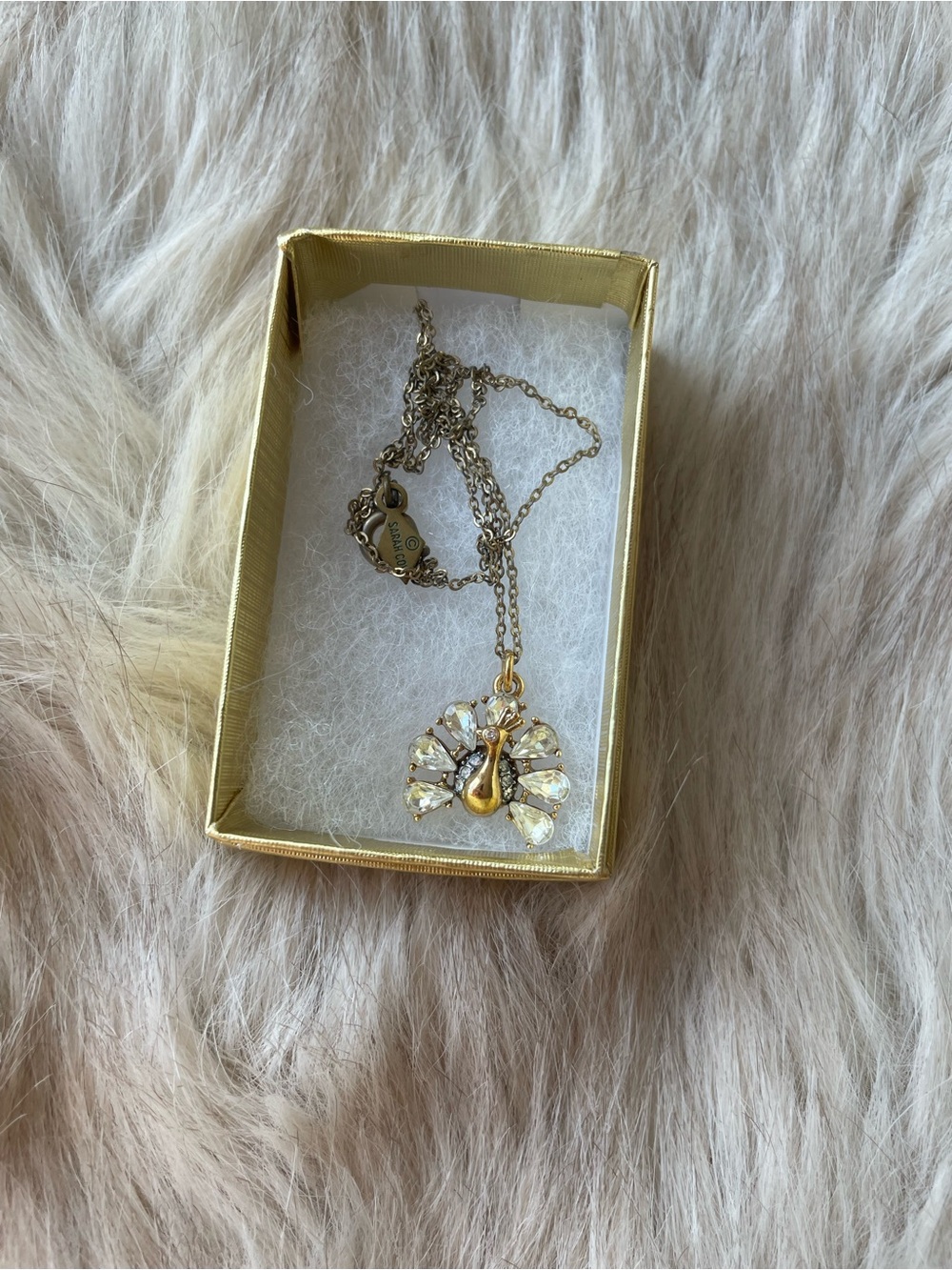 Juicy Couture Gold Peacock Teardrop Crystal Fan Pendant Necklace